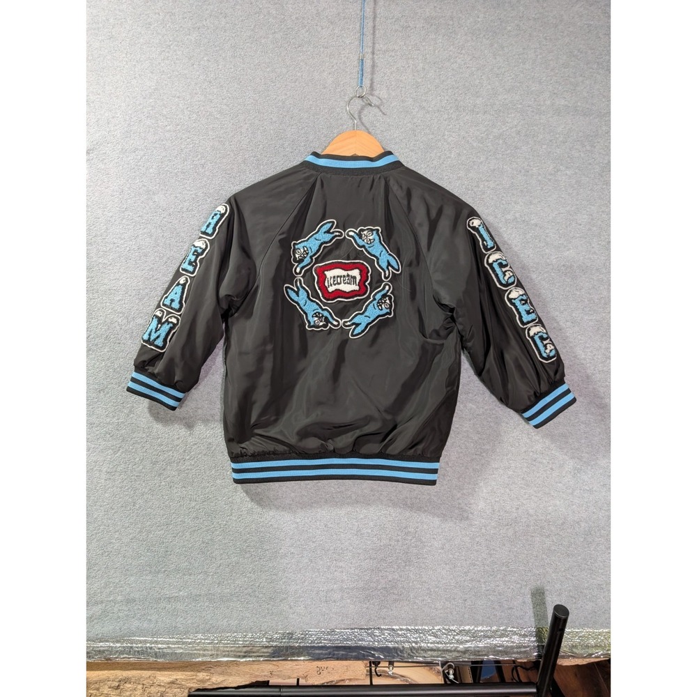 Ice Cream Kids Varsity Bomber Jacket Youth 7/8 Black Blue Patches 2023 - Picture 2 of 14